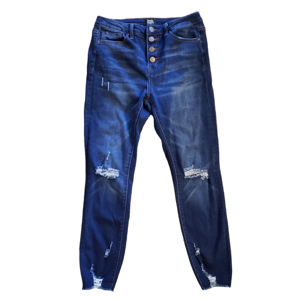 Simple Society Distressed Skinny Jean Size 5 Juniors Dark Blue